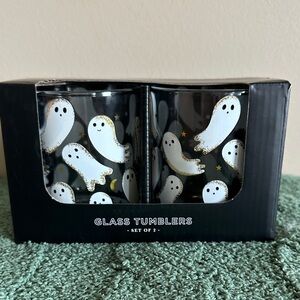 Elum Ghost 👻 Glass Tumblers Set of 2 White & Gold NEW!